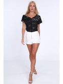 Cream lace shorts with zipper ZZ383 - Online store - Boutique